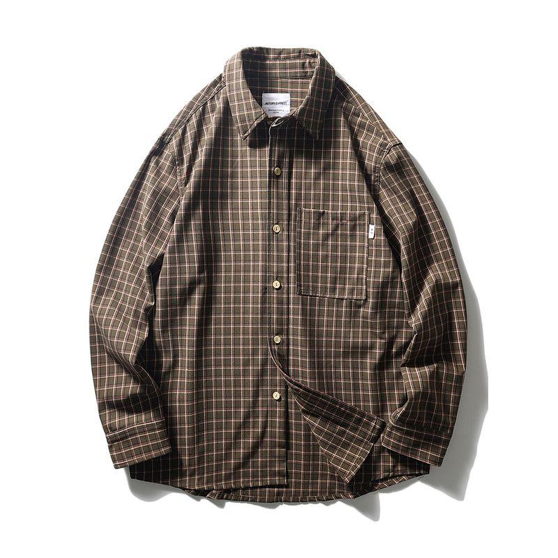 Japanese Style Retro Plaid Shirt Men s Long Sleeves Spring and Autumn Coat Export Export Men s Clothing Leisure Hong Kong Style Checked Shirt Green Grid XL
