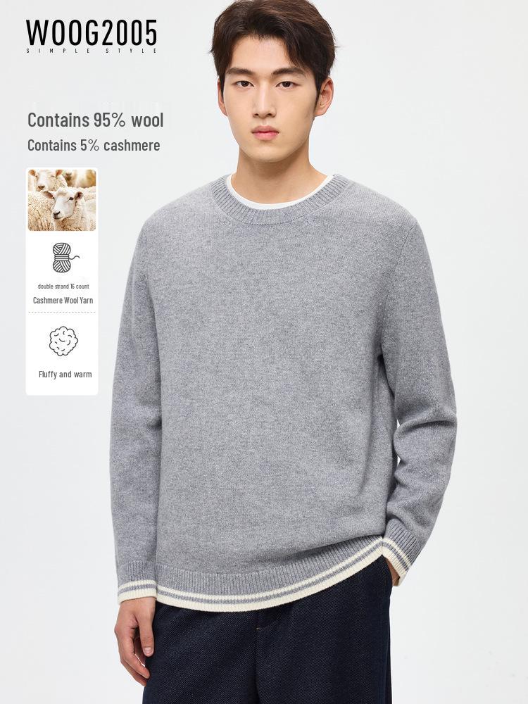 Men's Cashmere Blend Round Neck Faux Two-Piece Knit Sweater, 2025 Autumn/Winter Edition, Warm Solid Color Base Layer