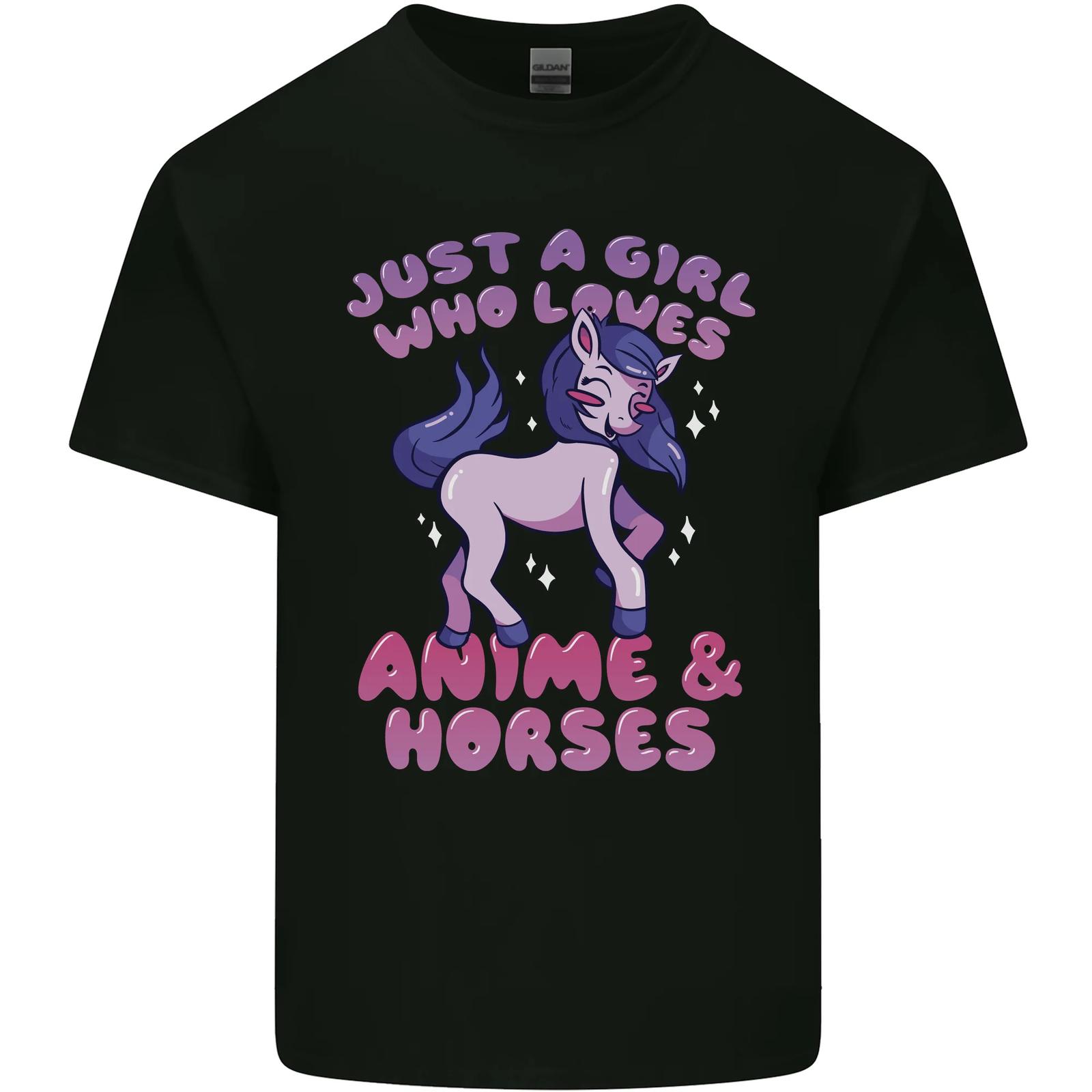 Girls Who Loves Anime & Horses Riding Cotton Mens T-Shirt- S