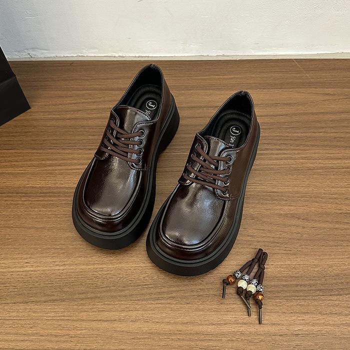 Retro British style thick-soled heightening small leather shoes for women's 2025 autumn new shorty Le versatile beaded loafers
