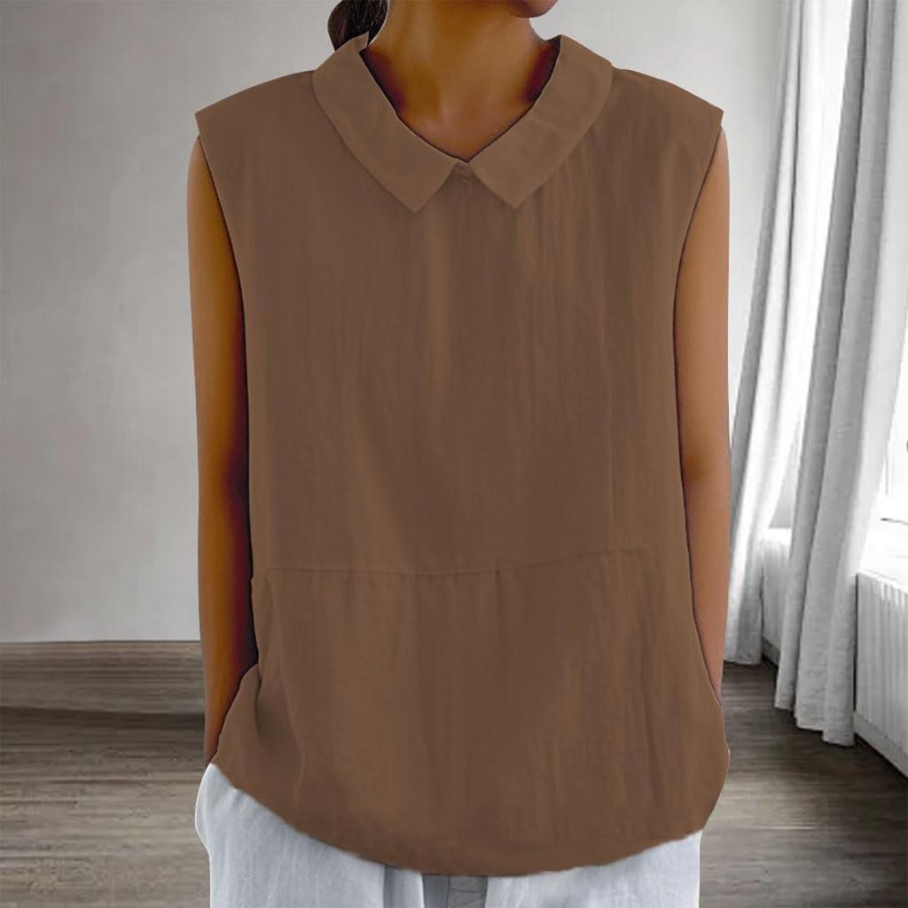 Women's Fashion Solid Color Collar Sleeveless Pullover Shirt Top
