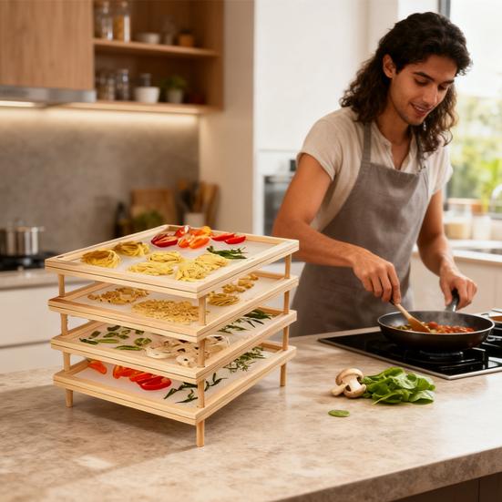 Food Drying Rack Stackable Multi-Tier Drying Rack Framed Mesh Pasta Drying Rack for Quick Air Drying Fruits Vegetables Herbs