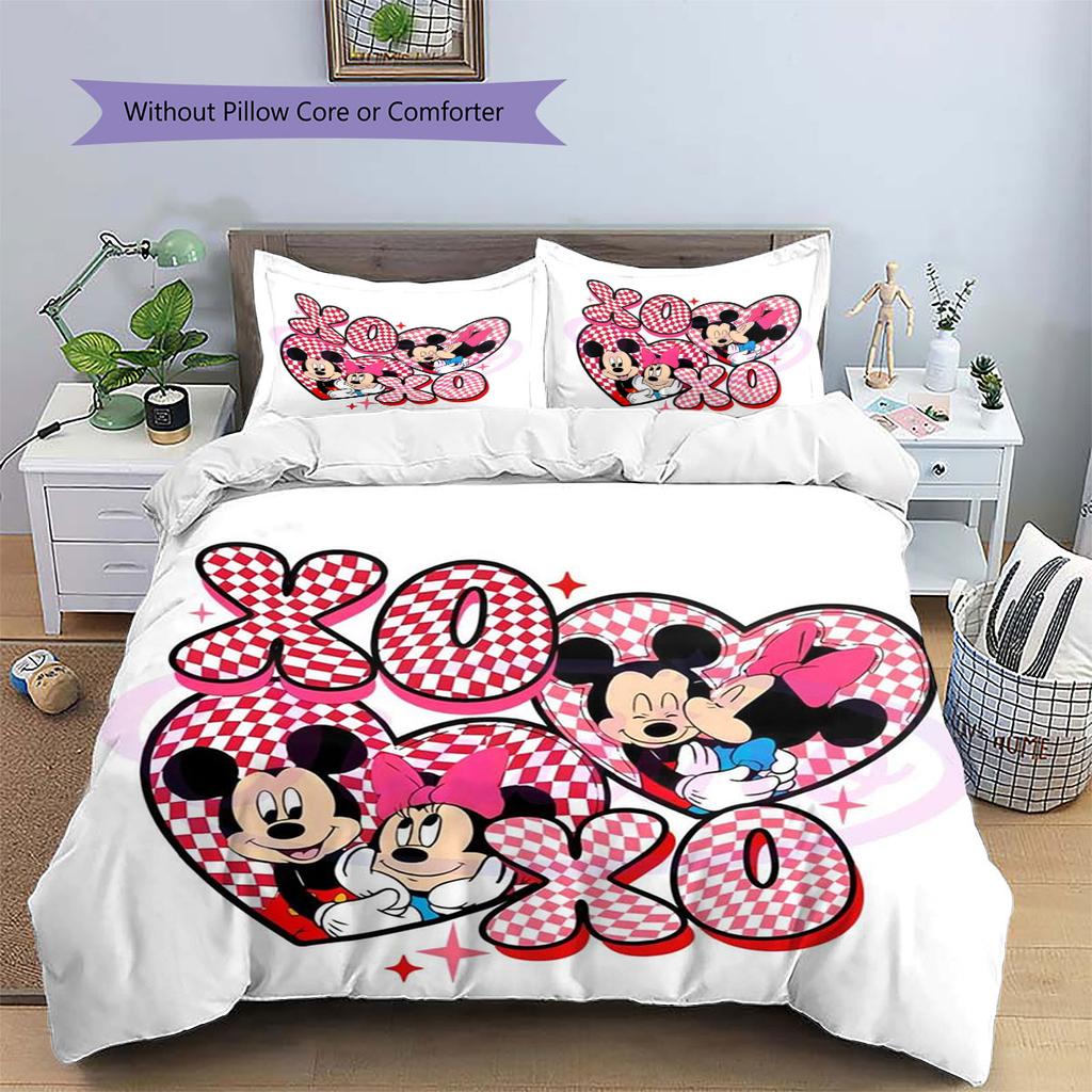 Retro Checkerboard Mickey & Minnie Couple Pattern Bedding Set – A Warm and Cozy Choice for Decorating A Child's Bedroom.