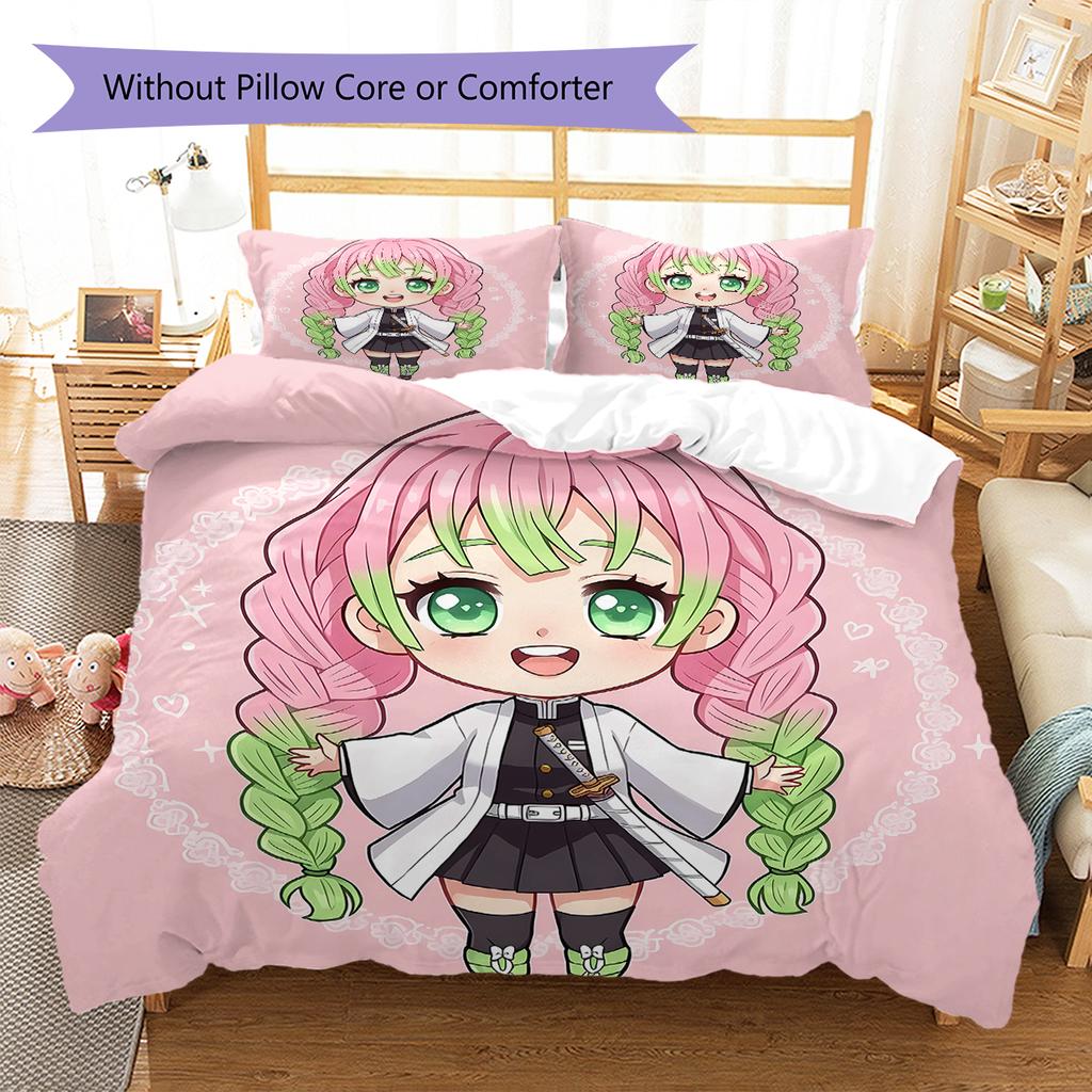Demon Slayer Pattern Bedding,Quilt Set Quilt Cover Pillowcase Home Birthday Gift (1 * Duvet Cover + 2 * Pillowcase, Without Core)
