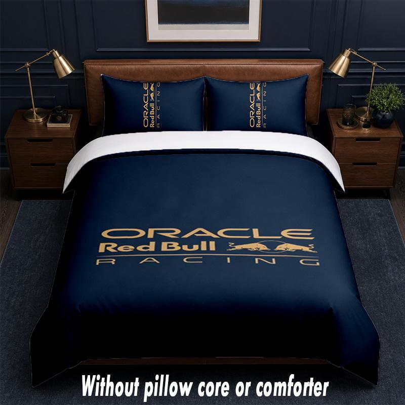 Red Bull Racing Design Bett Bettwäsche Set 1 Bettbezug + 2 Kissenbezüge Weich Atmungsaktiv Haushalt Bettwäsche