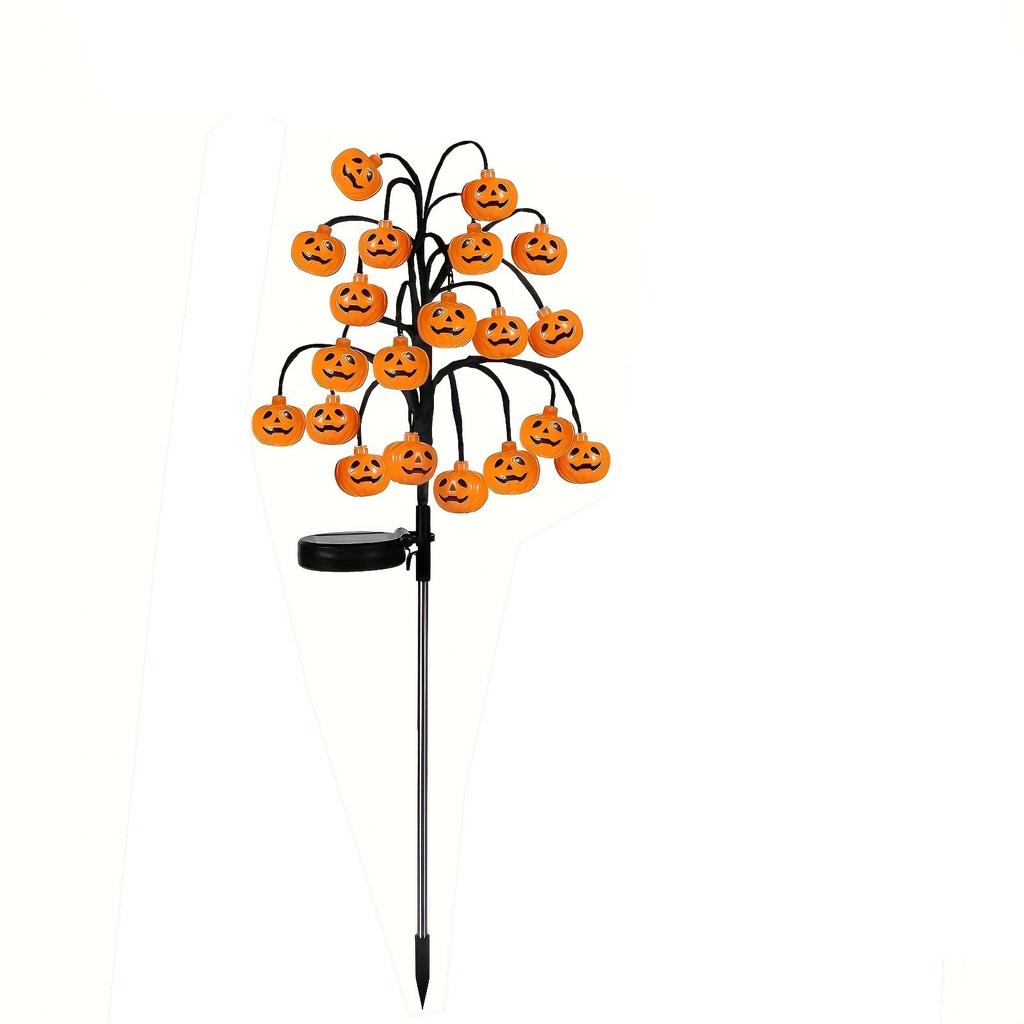 Solar Pumpkin Branch Lights - Waterproof Outdoor Halloween And Garden Decor With Warm LED Light