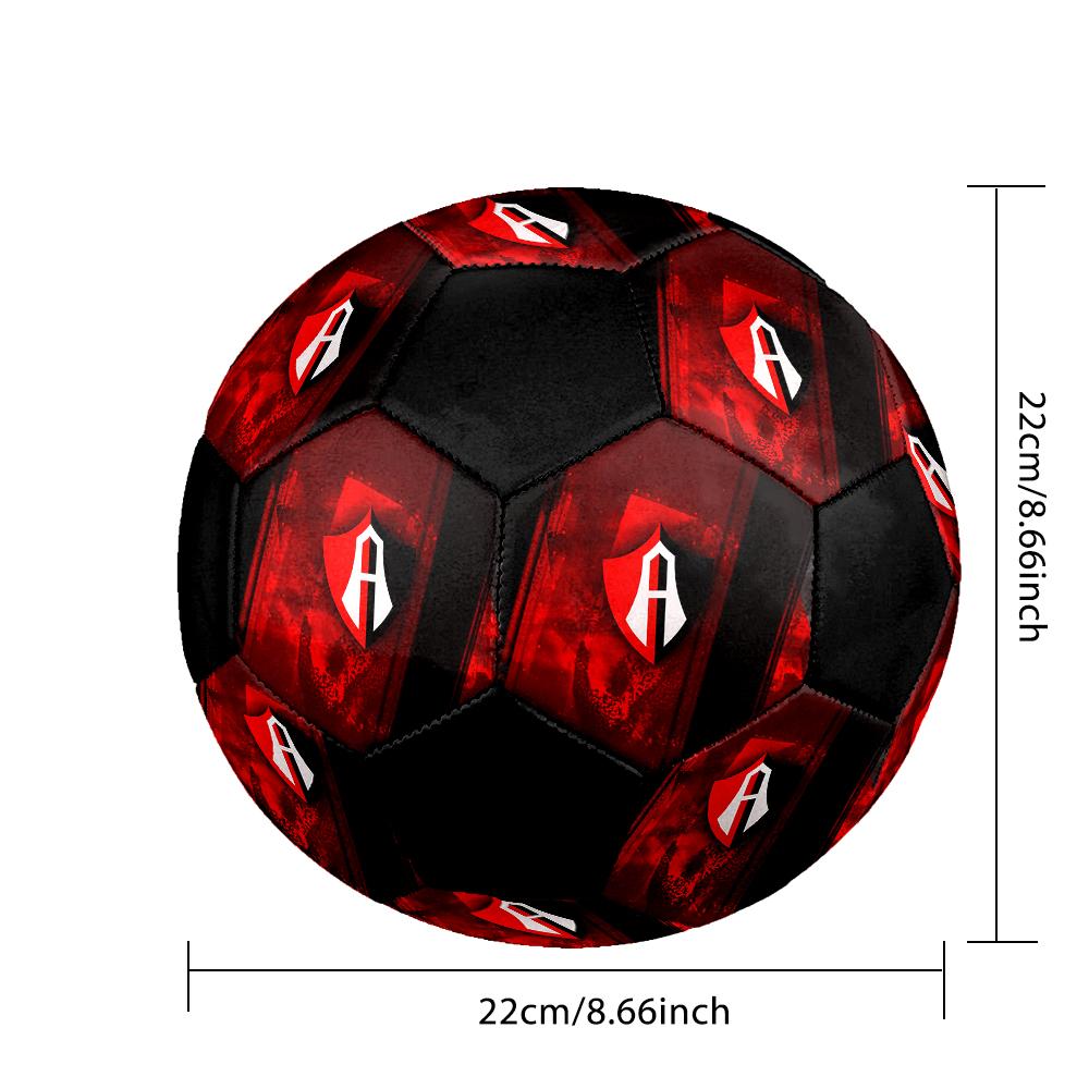 SIZE 5 Atlas Football Club (Black & Red Background) Soccer Ball Colorful All Ages Machine Stitched PVC Competition Ready Durable High-Bounce
