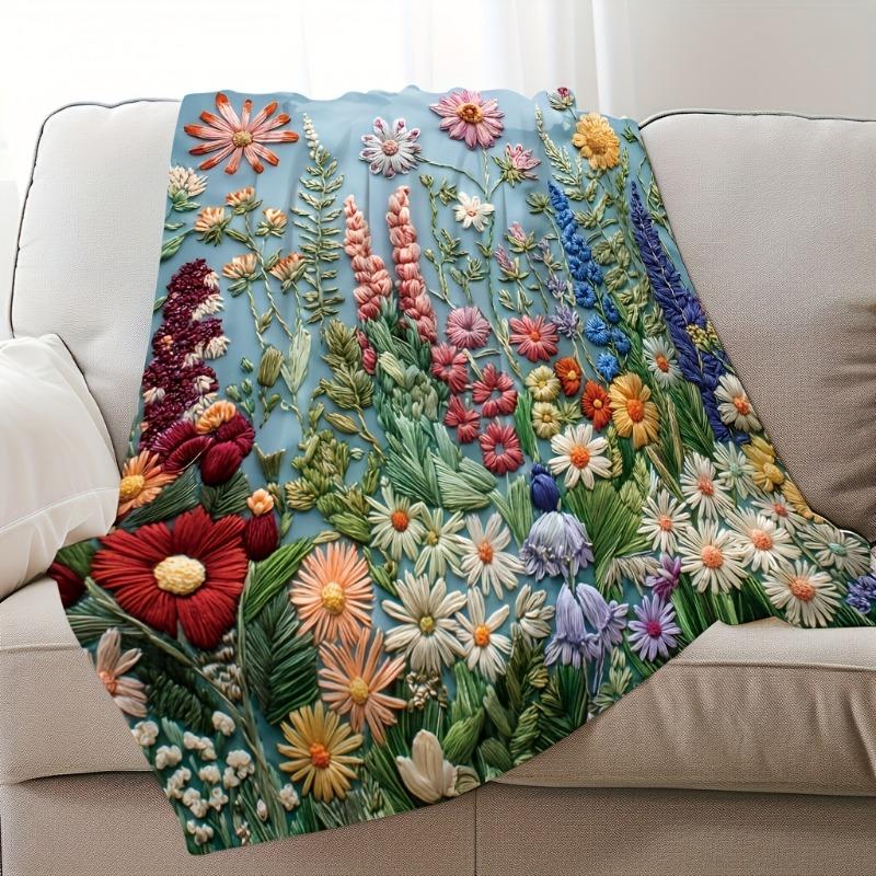 1 Piece of Retro Floral Knitted Blanket Modern Style Soft and Travel Blanket Sofa Blanket Bed Blanket Gift Blanket All Seasons