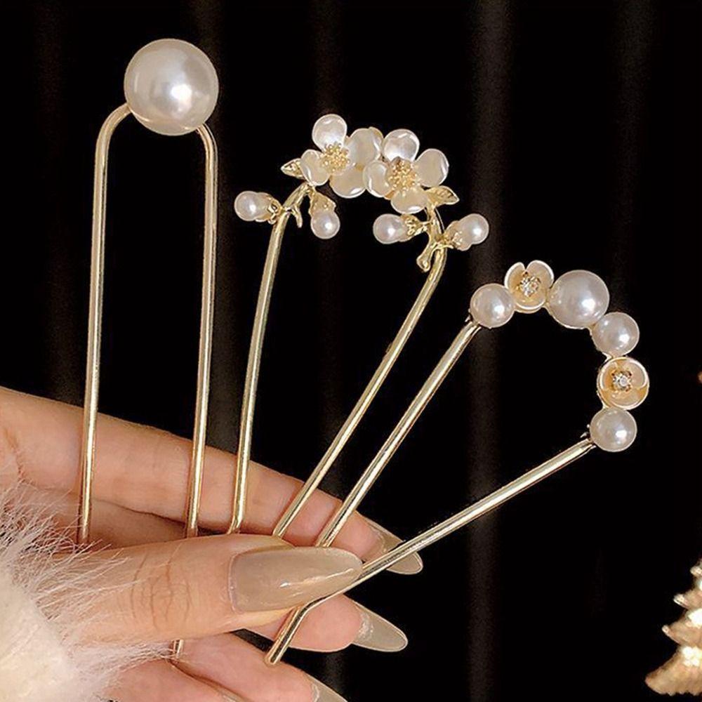 Headdress Pearl Hairpin U-shaped U-shaped Hairpin New Pearl Pendant HairClip  Women Girl