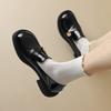 New Women's Fashion Single Shoes Round Head Comfortable Thick Sole Non-slip Black Patent Leather Large Size Four Seasons One Pedal Small Leather Shoes