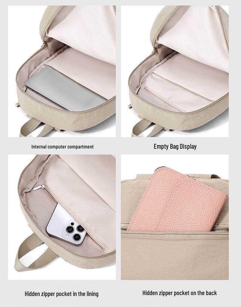 Ultra-leichter Damen-Nylon-Rucksack im koreanischen Stil - Großes Fassungsvermögen, Vielseitig, Einfarbige Ausführung für den täglichen Weg