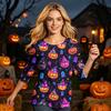 Women’s Casual Three Quarter Sleeve Halloween Skull Print Top Crew Neck Relaxed Fit Soft Lightweight Blouse Shirt