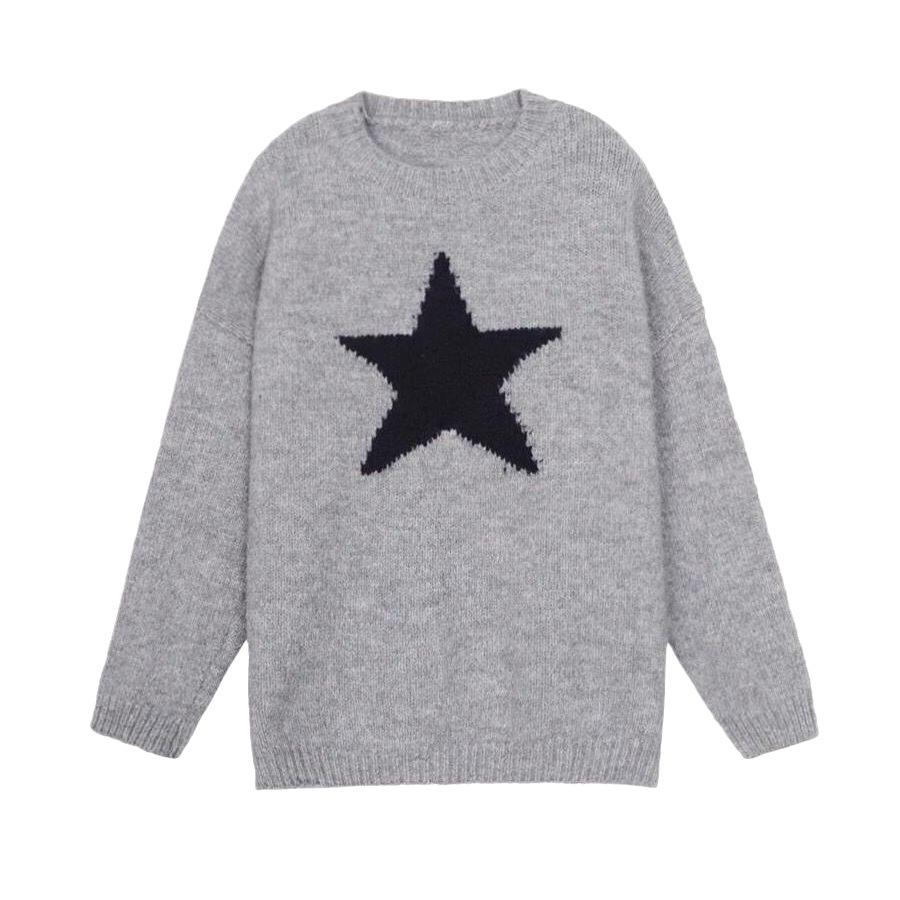 American Retro Style Simple Style Five-pointed Star Graffiti Crew Neck Long Sleeve Sweater Women's Commuter Age-reducing Sweater