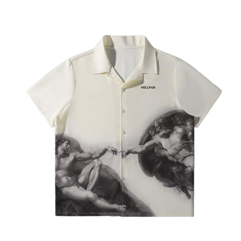 Michelangelo Art Print Unisex Vacation Casual Summer Short Sleeve Button Up S белый