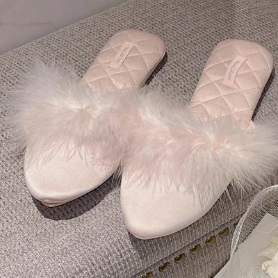 Mode Fleece Satin Damen Hausschuhe Mode Zuhause Indoor Damen Outdoor Pantoletten Komfort Baumwollstoff Flach mit warmem Fell Damenschuhwerk