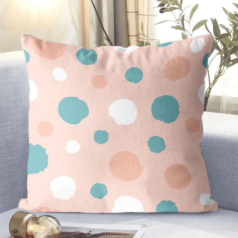 Față de pernă decorativă cu model în buline pentru living, dormitor, pătrată