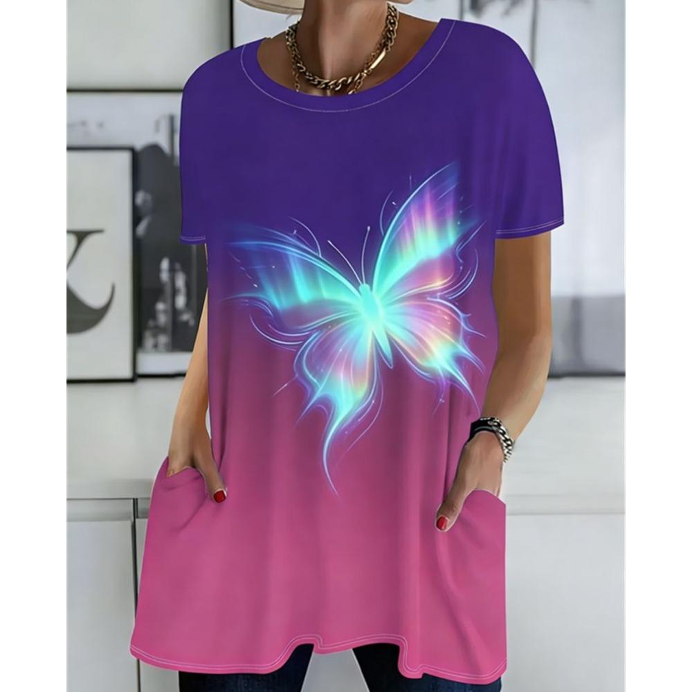 2026 Neues Sommer-T-Shirt mit kurzen Ärmeln, 3D-bedrucktes T-Shirt mit Tasche, Lässig und Modisch, Übergröße T-Shirt