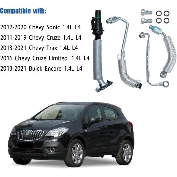 4PCS Turbo Oil Return Drain Line And Oil Feed Pipe Kit Compatible With Chevy Cruze Sonic Trax & Buick Encore 1.4 L4 55568031 55592600 25198546