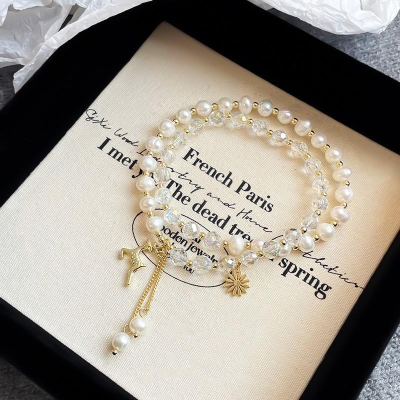 Handmade Natural Stone Crystal Beaded Bracelet Women Minimalist Elegant Jewelry Gift 2025