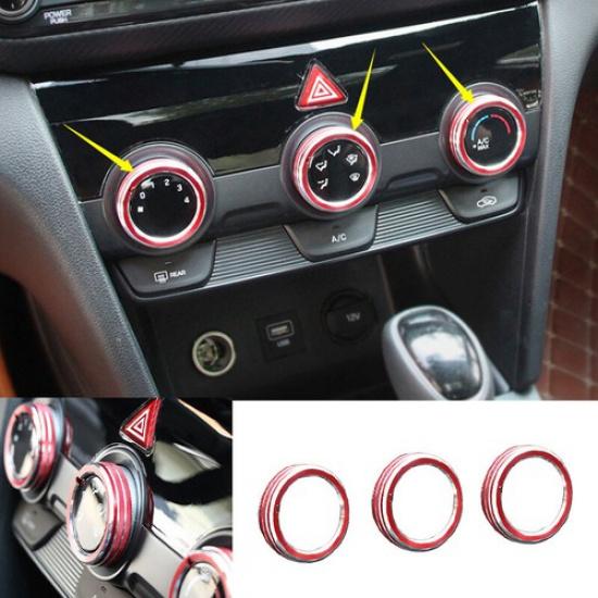 Red Aluminum Console Air Conditioning Knob Trim 3X For Hyundai Elantra 2019-2020