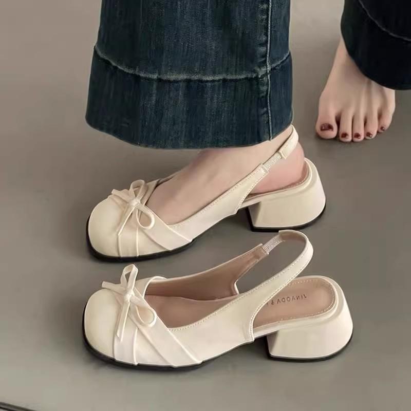 Bow Bag Head Sandals Women's Summer New High Heels Gentle Empty Thick Heel Single Shoes