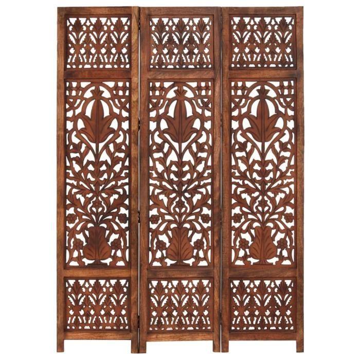 VidaXL Cloison de séparation 3 panneaux Marron 120x165cm Bois manguier