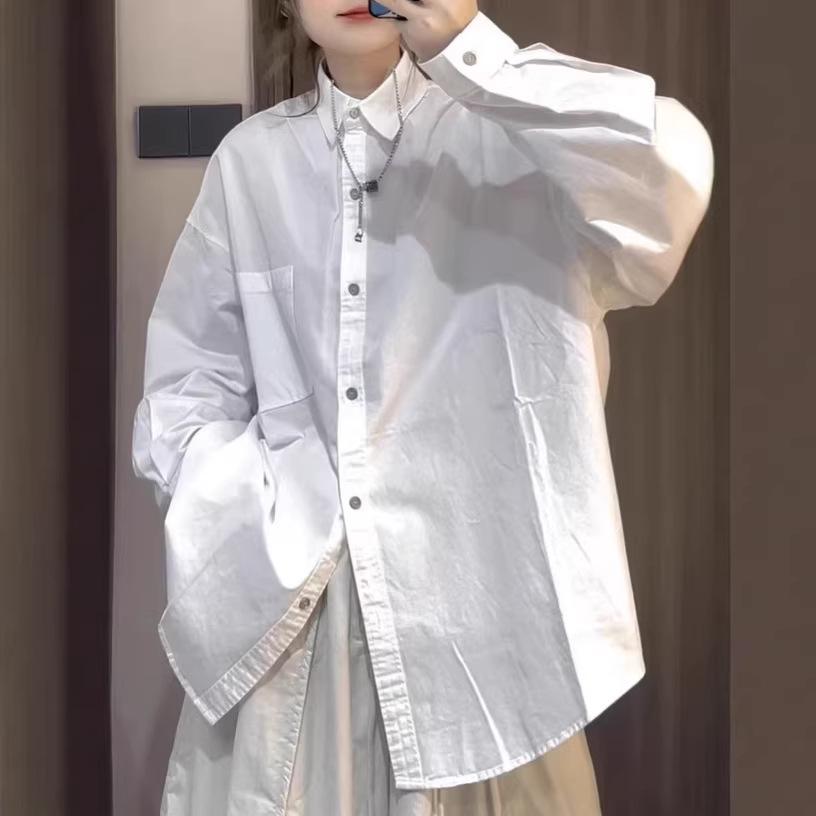Korean Style Long Sleeve White Shirt for Women - 2026 Spring/Autumn, Versatile Loose Fit, Layered Temperament Top