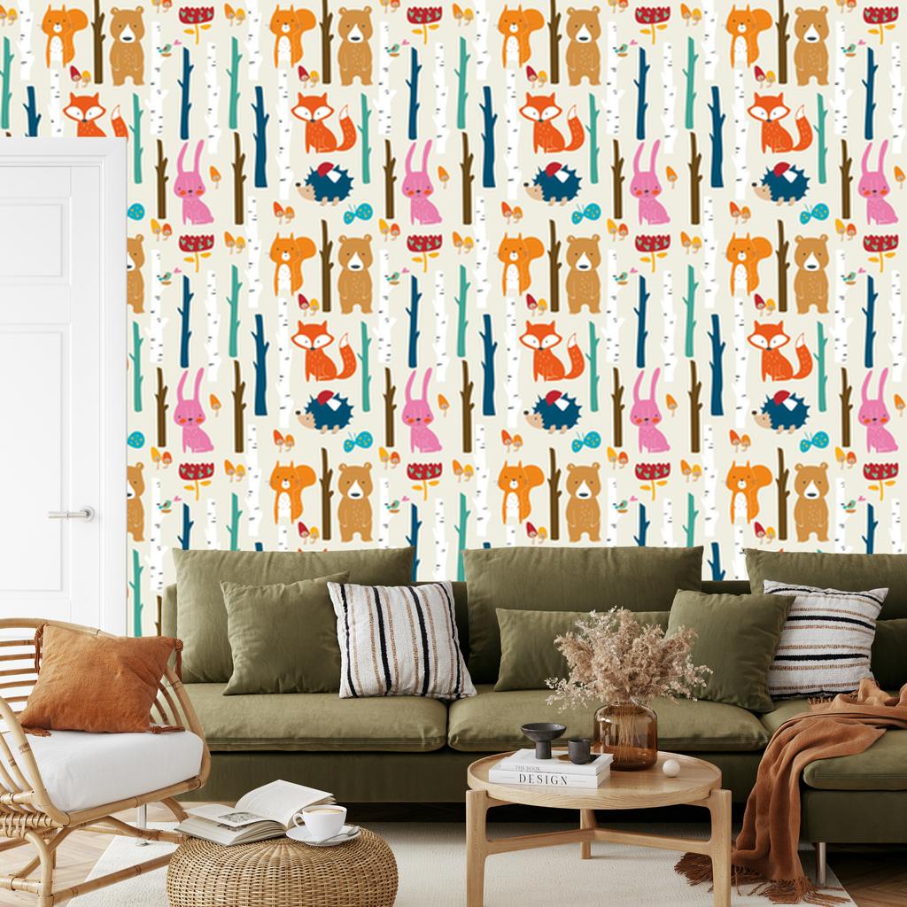 Joyful forest animals wallpaper for living room and bedroom 50x1000