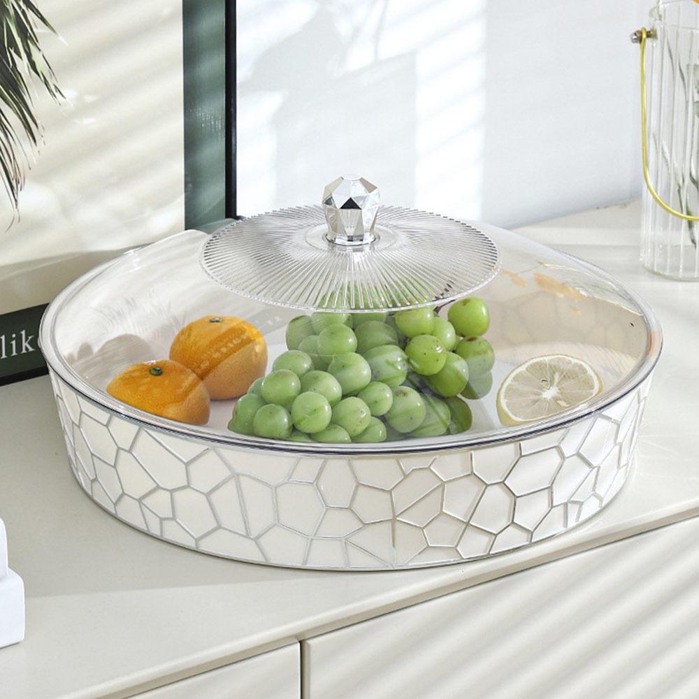 New Round Fruit Plate with Lid Transparent Fruit Tray Stone Grain Fruit Tray Desktop Sundries Storage Box Fruit Bowl