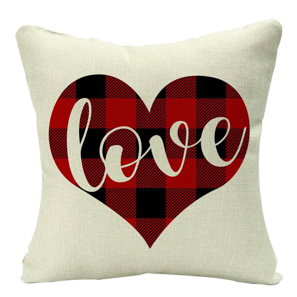 Plaid Valentine's Day Theme Linen Pillow Cover Home Sofa Pillow Cushion Hair Cover