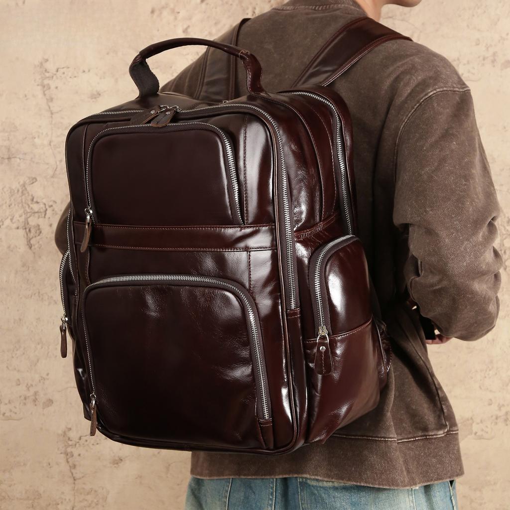 Herrenrucksack aus echtem Leder High-End Casual Reisetasche Rucksack Große Kapazität Ledertasche