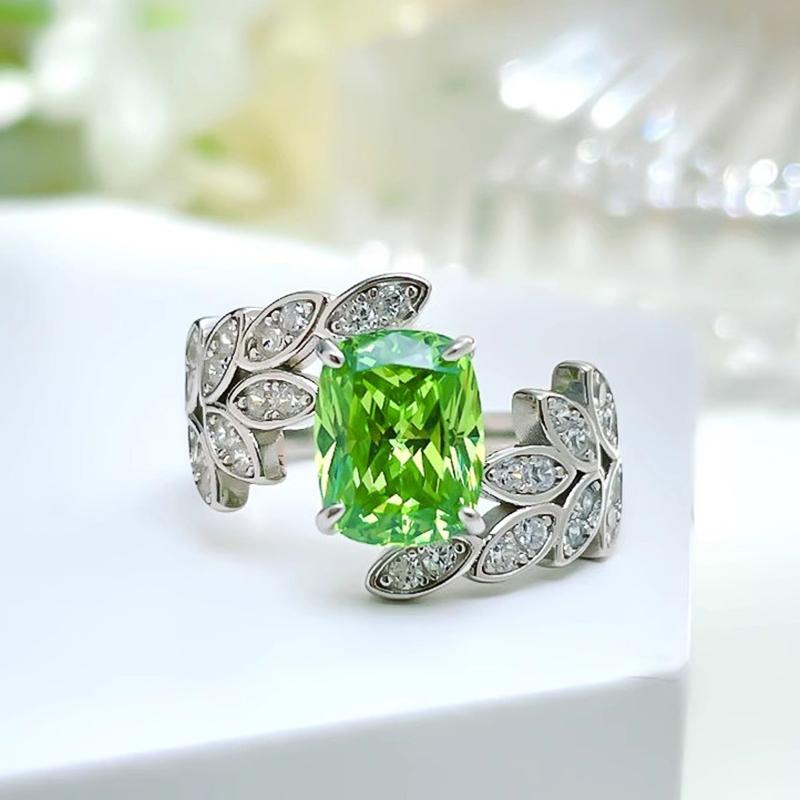 Light Green CZ Feather Design Women Rings Novel Bridal Wedding Rings Anniversary Party Female Accessories Fashion Jewelry