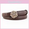 Leather Waist Belt For Women With Flower Decor And Silver Alloy Buckle