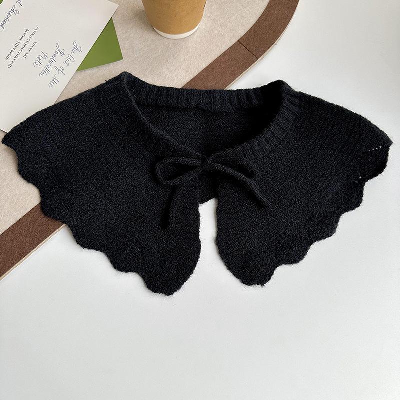 

1Pcs O-Neck Fake Collars Solid Color Knitted Laced Up Faux Collar For Spring & Autumn Warm Outer Wear For Dress Shirt Decoration чёрный