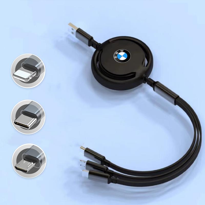 BBKH5 3 In 1 Retractable Data Cable USB Car Charger Head Auto Accessories For BMW 3 5 7 Series F30 i4 X3 F10 E90 F20 E46 E87 E70 X3  E
