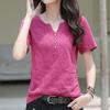 Women's 2024 Summer Plus-Size Retro V-Neck Short-Sleeve T-Shirt - Solid Color, Simple, Versatile, and Trendy.
