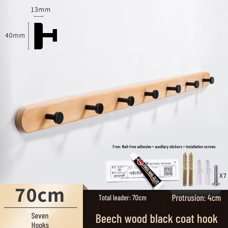 Solid Wood No-Punch Adhesive Coat Rack: Tiered Entryway/Wall/Door Mount Hanger