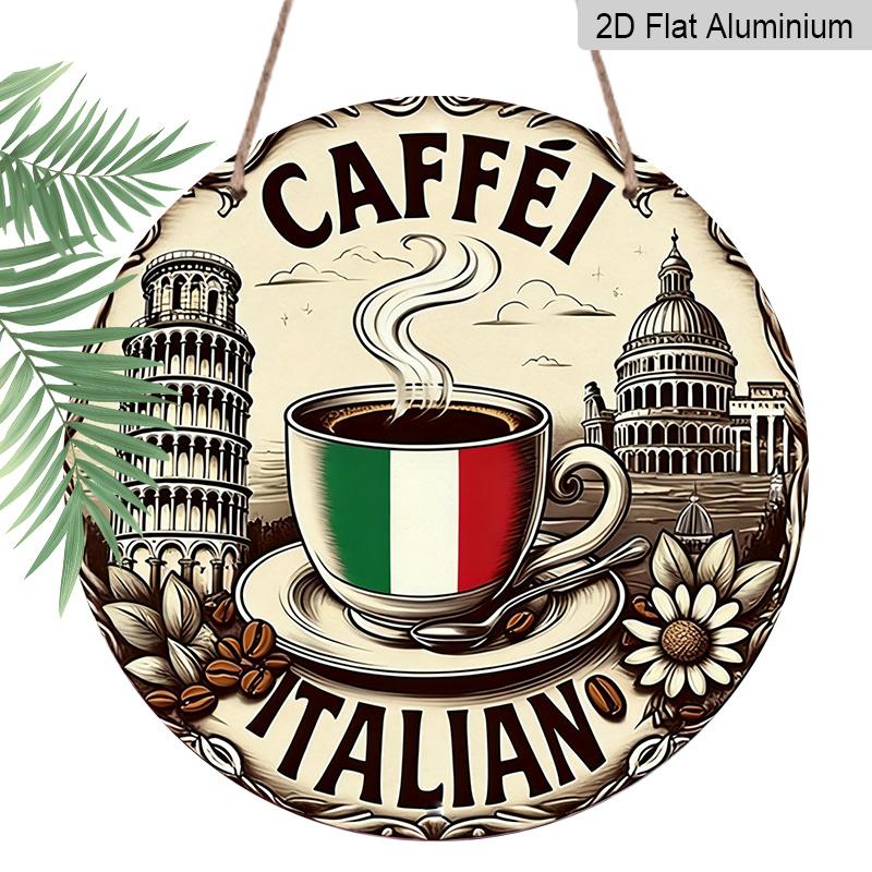

2D Flat, 1pc Caffe 7.87X7.87Round Aluminum Sign, Rome Landmarks Round Aluminum Sign, Italian Coffee Metal Tin Sign - European Style Rustic Metal Wall 1pc