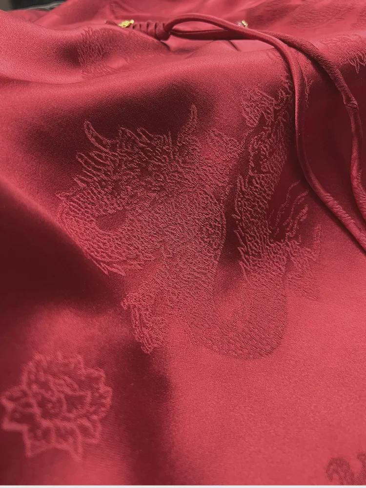 2024 Festive Red Chinese-Style Jacquard Dragon Top for Women