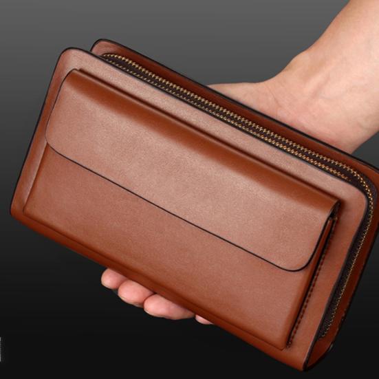 Homens Faux Couro Duplo Zíper Carteira Bolsa Porta-Dinheiro Clipe Clutch Bolsa de Mão