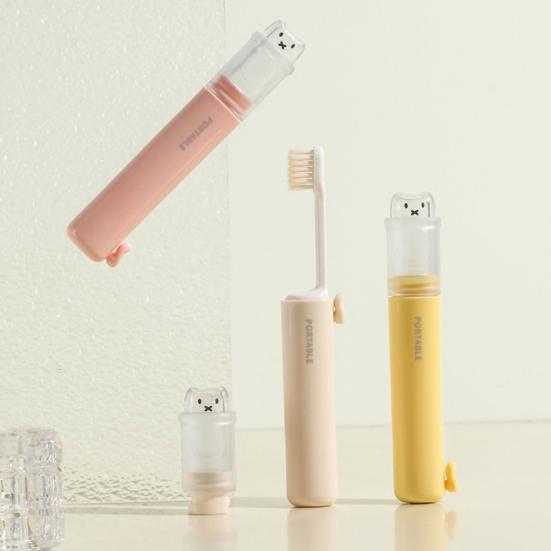 2-In-1 Multifunctional Toothbrush with 2 Replaceable Heads Portable Home Travel Outdoor Hiking Camping Toothbrush with Toothpaste Storage Box