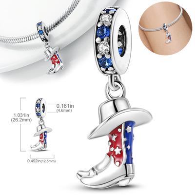 Beads Plata Red And Blue Cowboy Boots Stars Pendants Fit Original Bracelets Beads For Women Jewelry Handmade Making Gifts