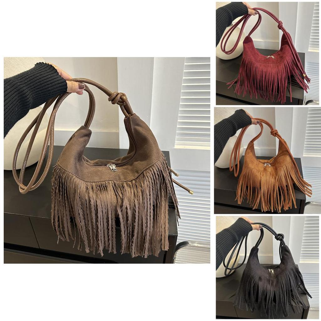 Modische Quaste Große Kapazität 2024 Neu Retro Beliebt Damen Einfach Einzelne Schulter Diagonale Schultertasche