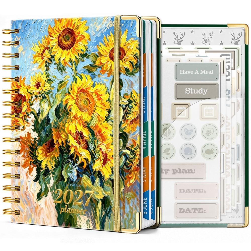 Lay Flat 180° Coil Diary Book Metal Corner Protector Spiral Notebook For Goal Tracking