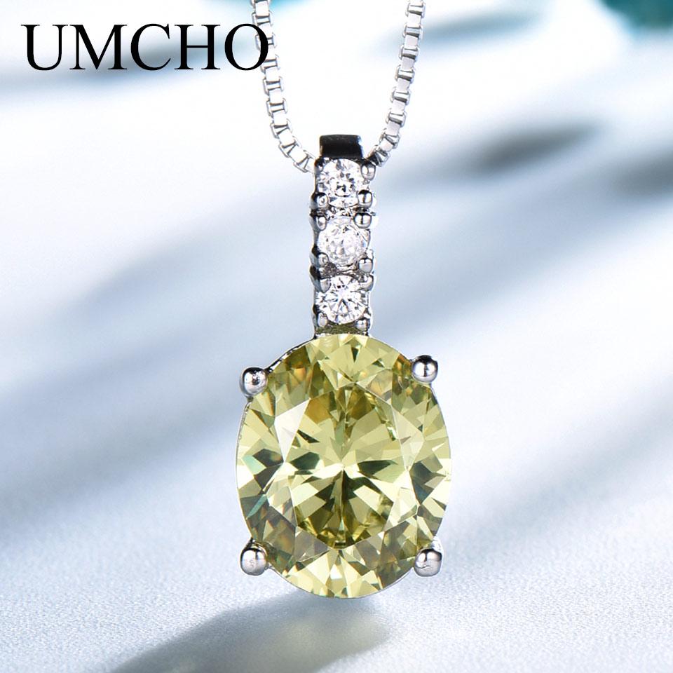 Umcho Luxus Vintage Oval Apfelgrün Zirkon Anhänger Halsketten für Frauen Marke Feine Hochzeit