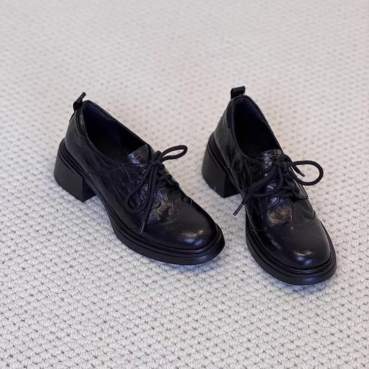 Thick soled leather shoes 2025 autumn and winter women's British style lace up shoes Le Fu shoes women