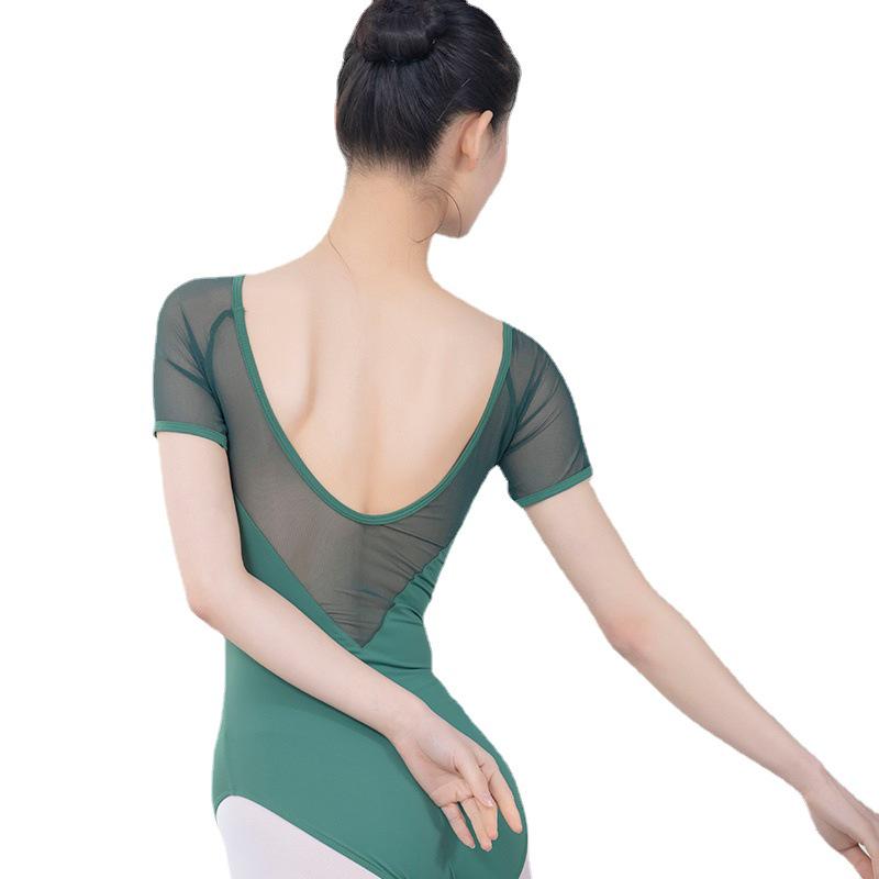 Women's Backless Short Sleeve Ballet & Gymnastics Leotard with Chest Pads