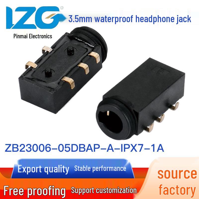 3,5mm Wasserdichter IPX7 Audio-Steckverbinder: 5-Pin SMT, Horizontal, Front-Einführung, Rückseitige Montage Audiobuchse