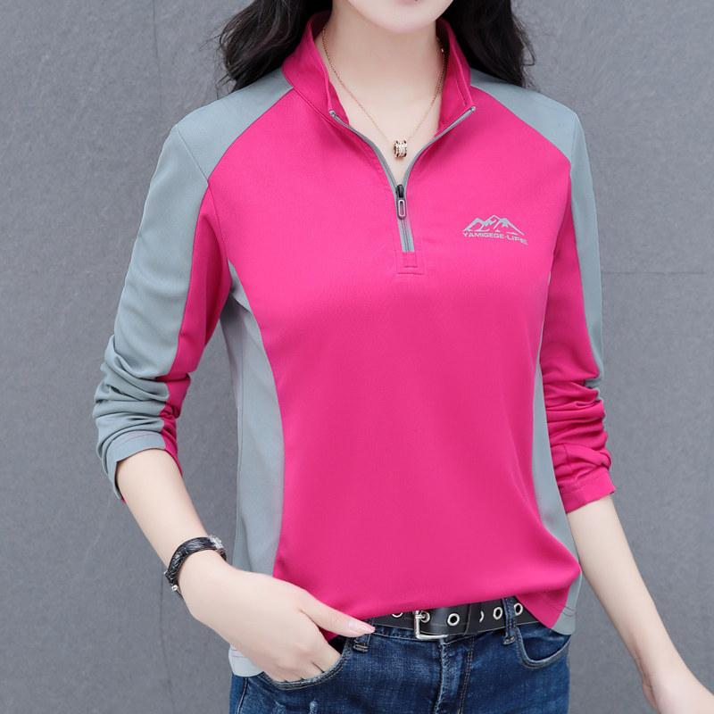 Rychleschnoucí tričko s dlouhým rukávem pro dámské jarní a podzimní tenké provedení se stojáčkem dámský volný a prodyšný sportovní top