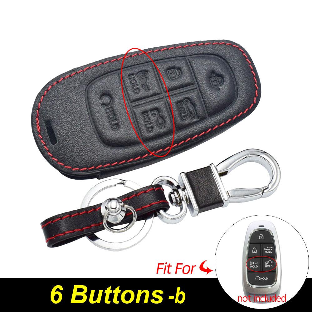 Leather Car Key Cover Bag For Hyundai Santa Fe Tucson    Sonata Nexo Azera Smart Remote Fobs Shell Case Accessories